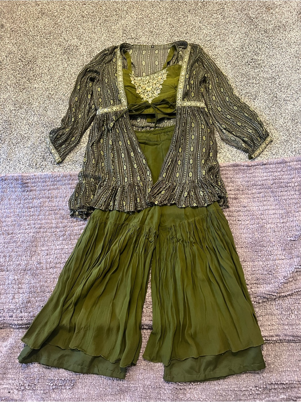 Olive Green Three-Piece Indowestern Set